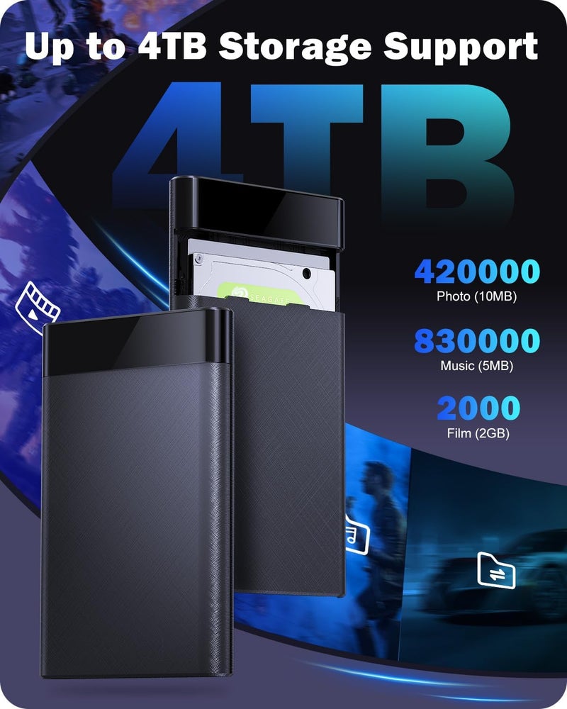 POSUGEAR حافظة قرص صلب خارجي 2.5 بوصة USB 3.0 إلى SATA III بدون أدوات لحافظة قرص صلب خارجي 7mm/9.5mm 2.5 بوصة SSD HDD مع UASP، متوافقة مع WD توشيبا سامسونج هيتاشي PS4 إكس بوكس PC TV - Image 5